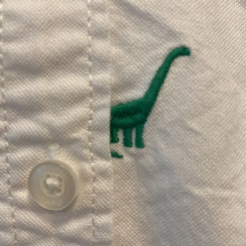 Mini Boden White Button Down Embroidered Dinosaur Shirt